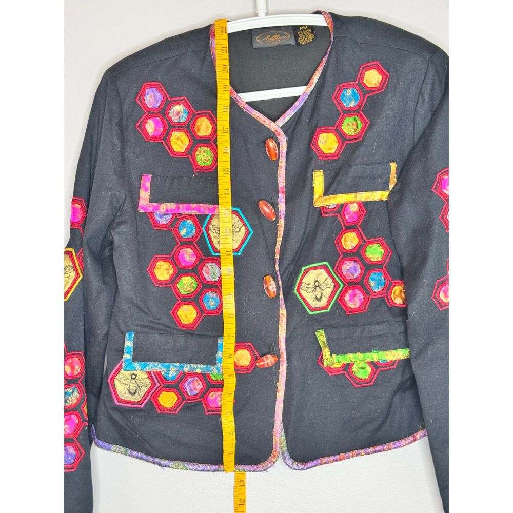 Vintage Bee‎ Honeycomb Embroidered Jacket Petite M Boho Art Blazer - Picture 6 of 9